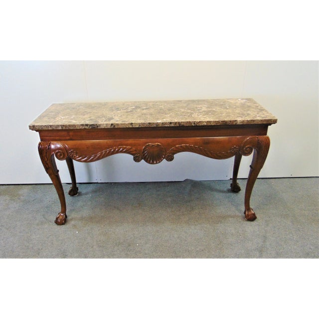 Chippendale Carved Cherry Marble Top Console Table For Sale - Image 4 of 8