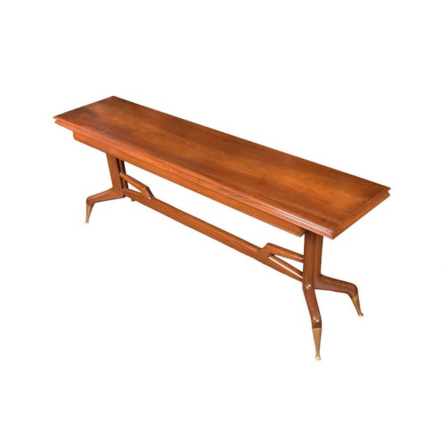 Console Table in Walnut with Brass Legs by Gio Ponti, 1950s, in Flawless conditions. Designed 1950 to 1959 This piece has...