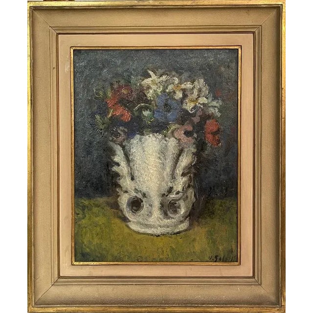 Oil on canvas, Vase of Flowers, 20th century, Ugo Galetti A refined work, a static yet deeply rendered subject, it is...