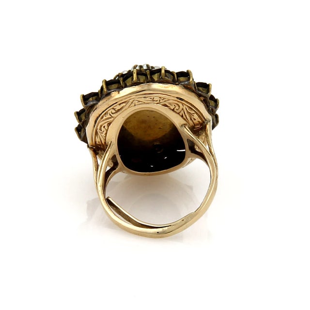 Contemporary Garnet & Seed Pearls 14k Yellow Gold Cluster Ring - Size 4 For Sale - Image 3 of 5
