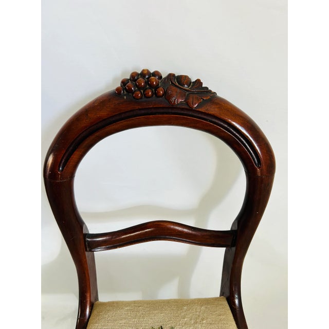 1900 - 1909 Early 1900s Victorian Needlepoint Grapes Carved Mahogany Side Chair For Sale - Image 5 of 7