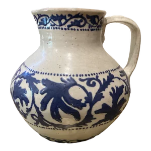 19th Century Handmade & Hand-Painted Glazed Terracotta Pitcher