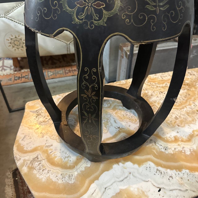 Vintage Asian Style Black Wooden Plant Stand With Mother of Pearl Accents, Slight Condition Issues For Sale - Image 4 of 6