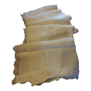 Antique White Linen Tablecloth For Sale