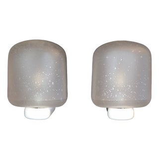 Vintage Wall Lamps with White Metal Bases and Matte, Bubbled Glass Shades by Keuco, 1970s, Set of 2 For Sale
