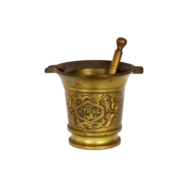 Bronze Mortar and Pestle with Atral Logo Pharmaceutical, 1950s For Sale - Image 4 of 7