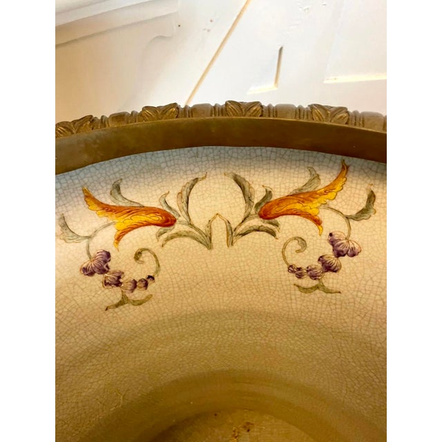 Antique French Porcelain and Brass Mounted Jardinière Urns, 1880, Set of 2 For Sale - Image 12 of 17