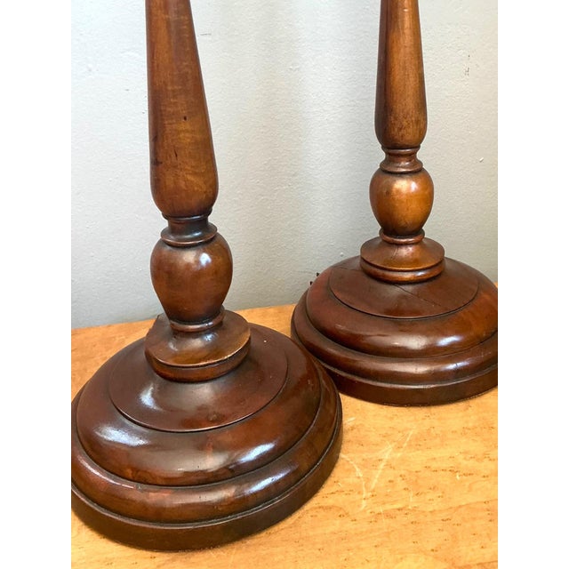 Vintage Theodore Alexander Turned Wood Candlestick Table Lamps - A Pair For Sale - Image 16 of 16