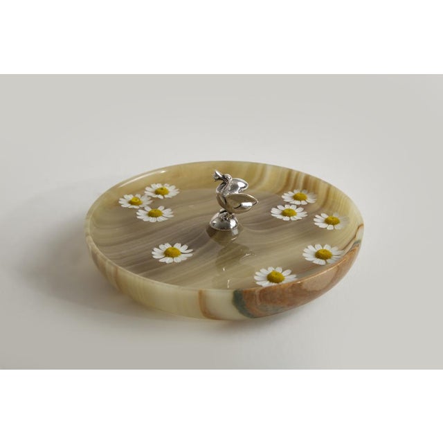 Fountain-shaped onyx centerpiece with a small silver goose sculpture in the centre. Production Italian silversmith Period...