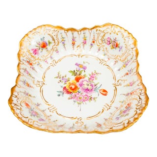 Antique Dresden Germany Franziska Hirsch Scalloped Floral Porcelain Serving Bowl For Sale