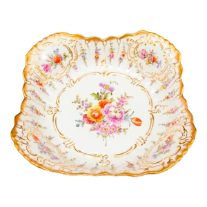 Antique Dresden Germany Franziska Hirsch Scalloped Floral Porcelain Serving Bowl