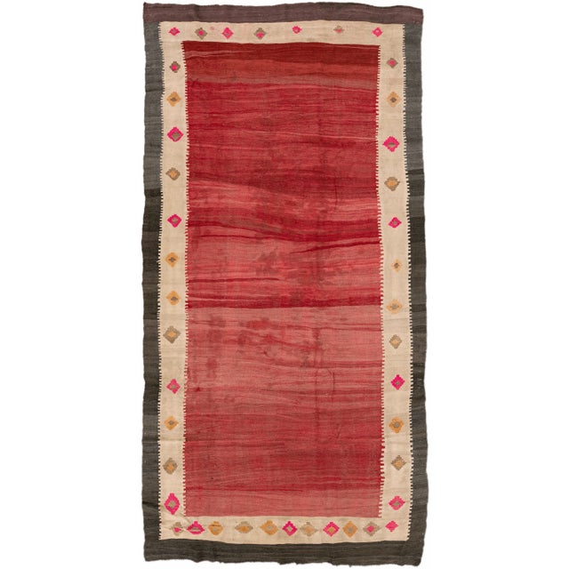 Vintage Kilim Handmade Flatweave Red Geometric Wool Runner 6' 3'' X 12' 10'' For Sale - Image 11 of 11