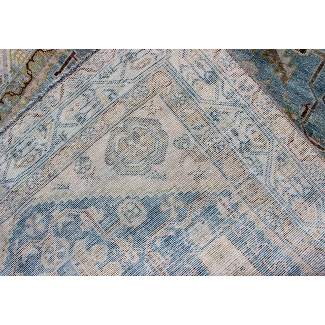 Early 20th Century Antique Geometric Design Persian Malayer Rug in Light Blue, Pink, and Green For Sale - Image 5 of 13
