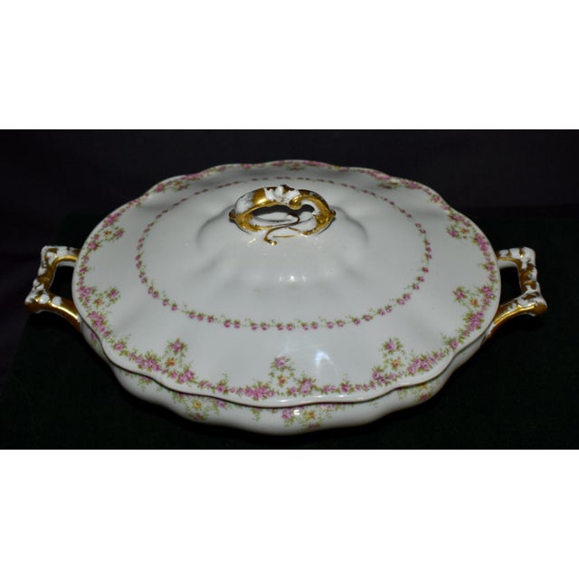 Antique Wm Guerin Limoges Covered Soup Tureen Serving Dish Pink Roses Gold Trim For Sale - Image 9 of 18
