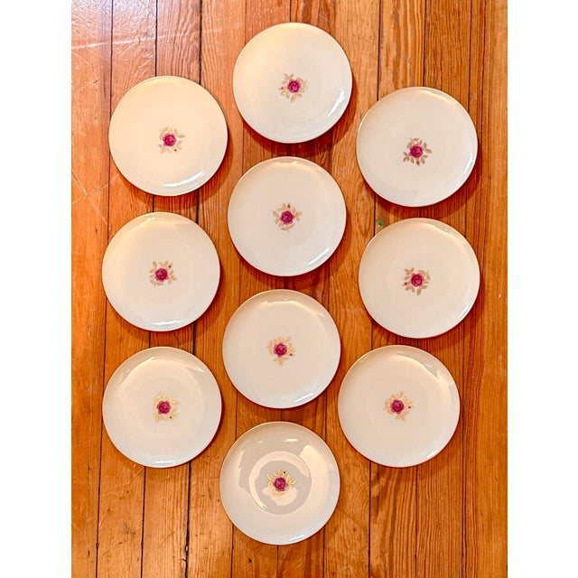 1970s 1970s Lenox Roselyn Plates – 6⅜”, Pink Rose & Gold Leaf, Set of 10 For Sale - Image 5 of 11