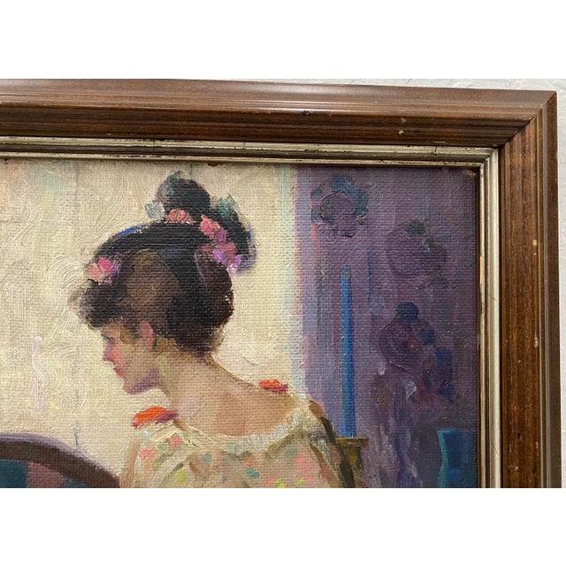 1930s Henry Charles Hannig "Mother and Daughter" Original Oil Painting C.1930 For Sale - Image 5 of 10