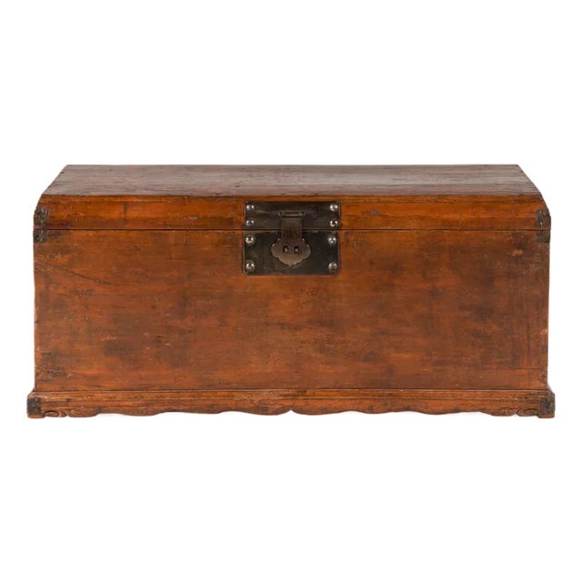 Antique Chinese Red Lacquer Trunk For Sale