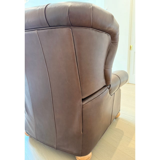 Ethan Allen Cromwell Tufted Wingback Chesterfield Recliner in Brown Leather For Sale - Image 9 of 12