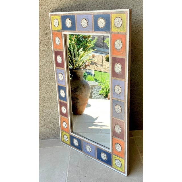 Late 20th-Century Vibrant Folk Art-Style Carved Wood Statement Mirror - Hangs Vertically or Horizontally For Sale - Image 10 of 12