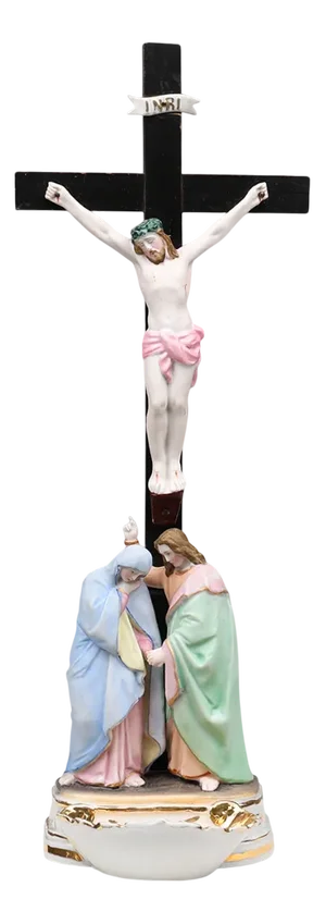 Holy Water Font in Porcelain with Crucifix from Vieux Andenne, Belgium, 20th Century