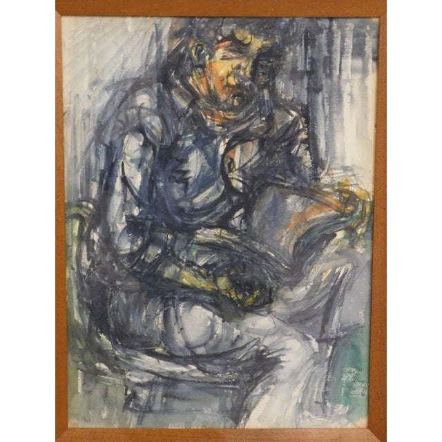 Paint Vintage Modernist Figural Watercolor Original Painting For Sale - Image 7 of 13
