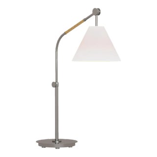 AERIN By Visual Comfort Studio Remy 1-Light Large Task Table Lamp in Polished Nickel and Rattan For Sale