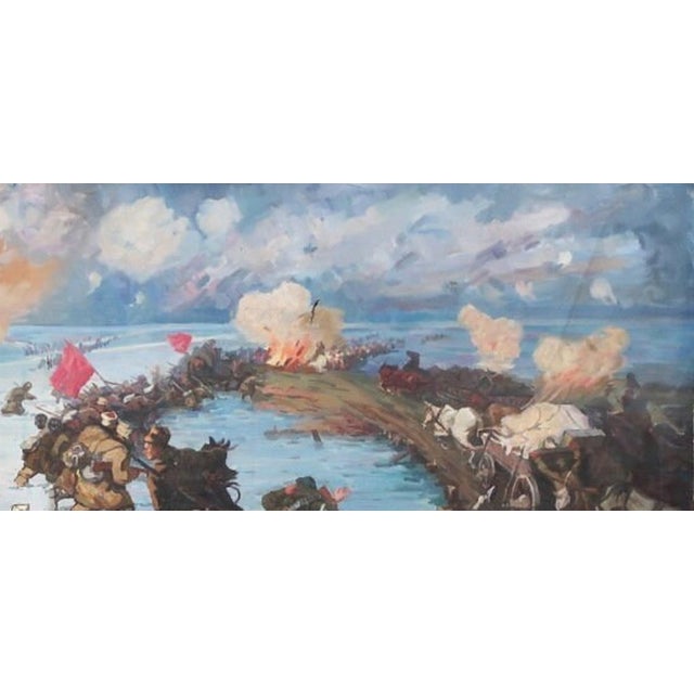 Realism Soviet Army Battle Painting, Ukrainian Artist, 1970s Oil on Canvas 125-258 For Sale - Image 3 of 6