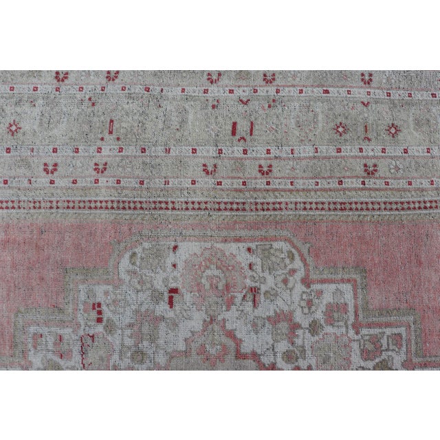 Textile Turkish Vintage Oushak Rug With Geometric Design With a Soft Coral Color 7'8 X 13'5 For Sale - Image 7 of 12