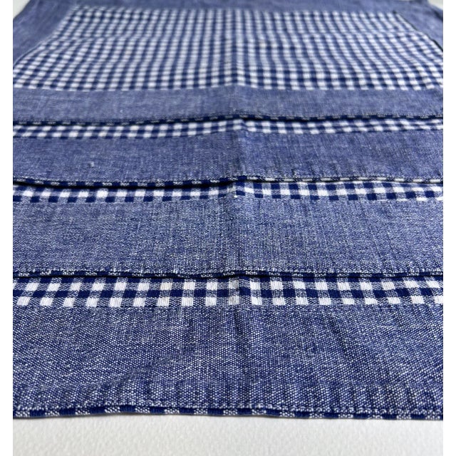 Late 20th Century Set of 4 Royal & White Denim Trim Gingham Placemats + 3 Napkins - Serena & Lily style For Sale - Image 9 of 18