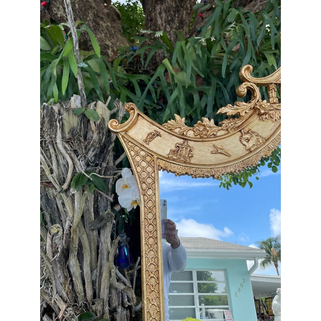 Gold 1960s Large Regency Chinoiserie Pagoda Mirror in Gold Leaf, Newly Restored, 51.5”h For Sale - Image 8 of 12