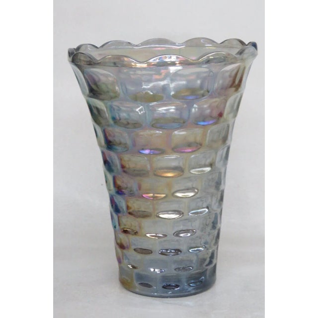 Federal Carnival Glass Yorktown Thumbprint Design Iridescent Vase For Sale - Image 10 of 10