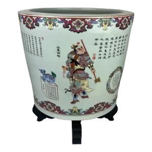 Large Mid 20th Century Hand-Painted Famille Rose Planter With Stand
