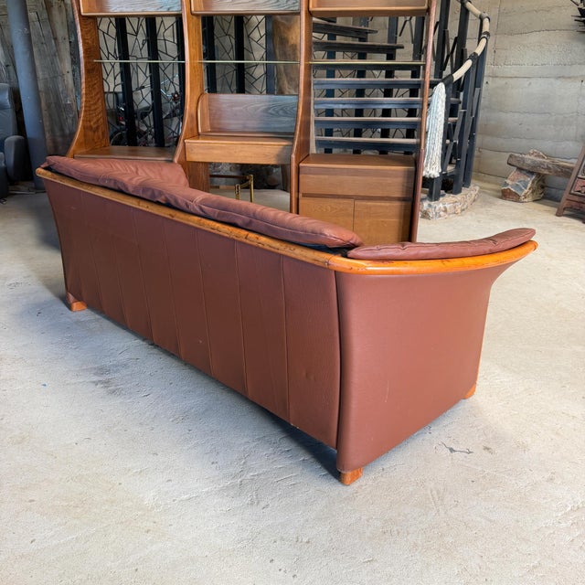Ekornes Stressless Manhattan 3-Seater Leather Sofa Cognac Birch Scandinavian For Sale - Image 12 of 18