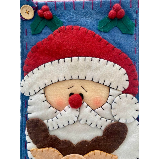 Vintage Crazy Mountain Imports "Porch & Parlour" Felt Christmas Stocking - Primitive Folk Art Santa, Reindeer & Bear Excellent Condition For Sale - Image 9 of 13