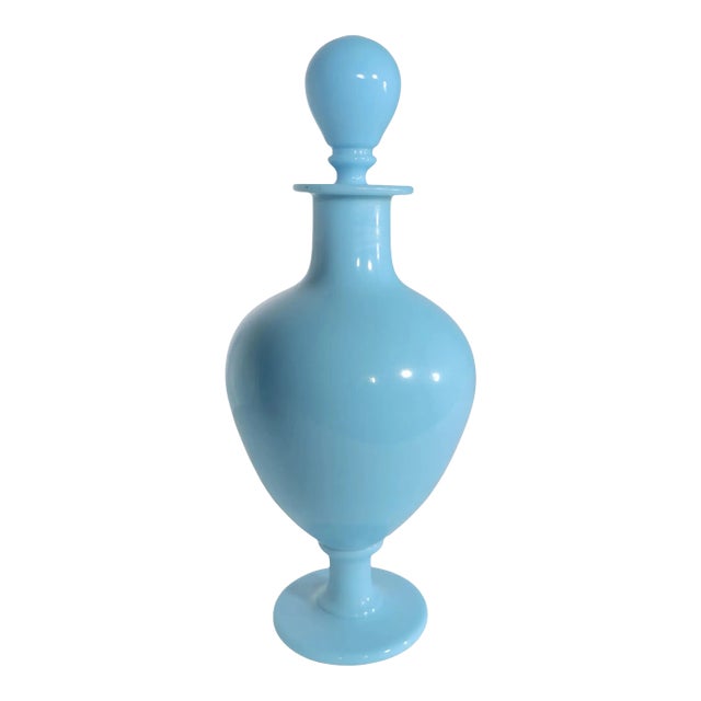 Large French Blue Opaline Stoppered Bottle For Sale