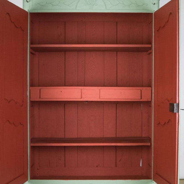 Antique French Soft Green Marriage Armoire For Sale - Image 4 of 11