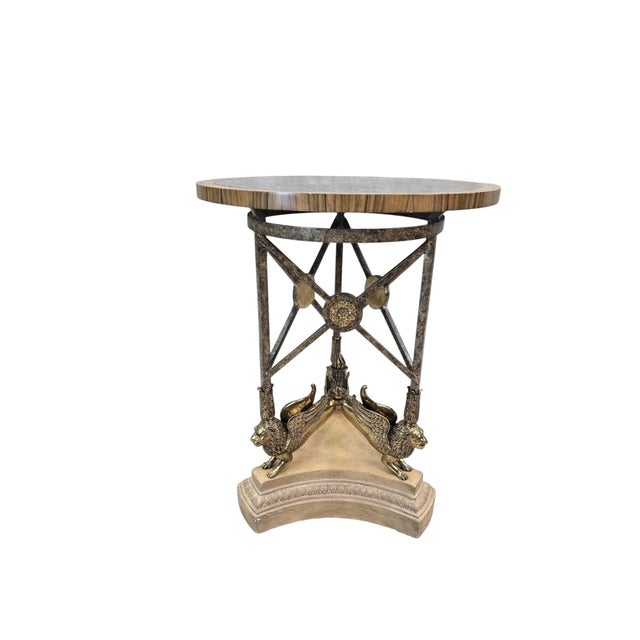 Vintage Iron, Brass & Lipstone Occasional Table with Griffin Base by Maitland-Smith A striking Maitland-Smith occasional...
