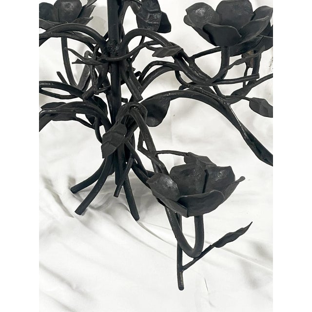 Rustic Handcrafted Wrought Iron Floral Candle Chandelier, 1990s For Sale - Image 3 of 7