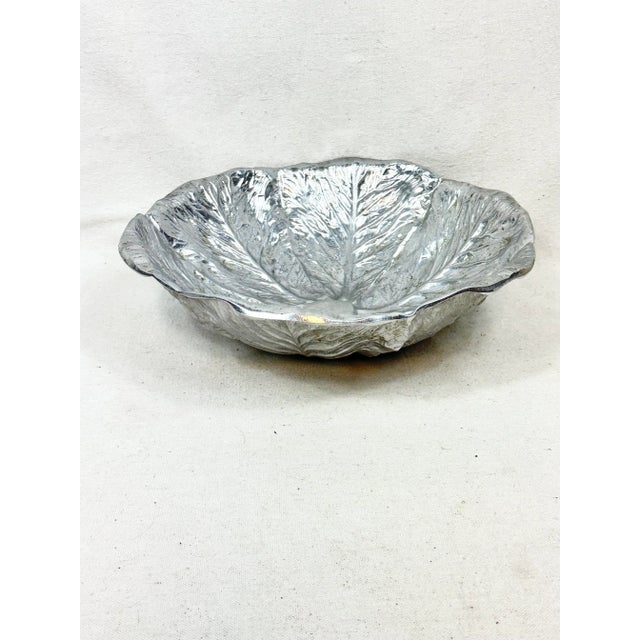 Vintage Pewter Majolica Style Cabbage Serving Bowl For Sale - Image 9 of 12