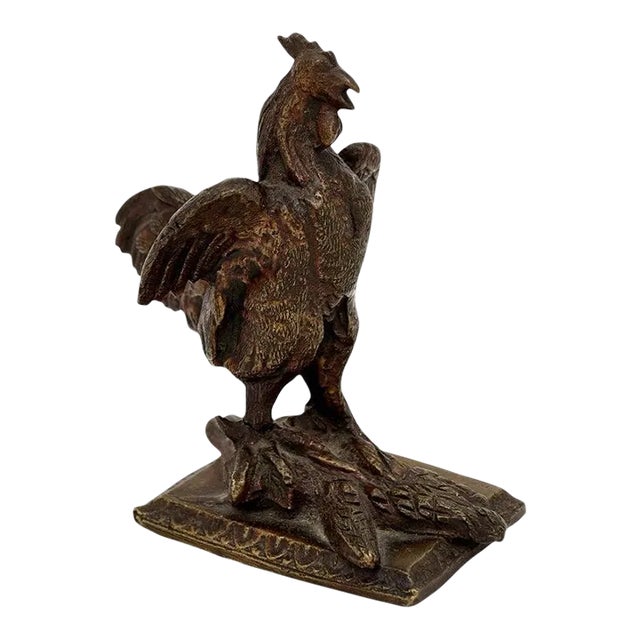19th Century French Cast Bronze Rooster Sculpture with Wings Extended Backwards For Sale