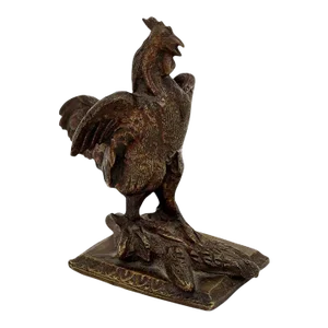 19th Century French Cast Bronze Rooster Sculpture with Wings Extended Backwards
