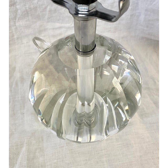 Petite Laura Ashley "Lydia" Table Lamp, base features a hand-cut faceted crystal glass base with a chrome stem. Perfect...
