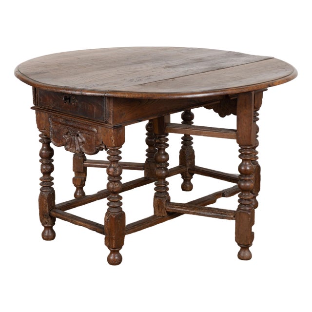 18th Century Portuguese Chestnut Drop Leaf Dining Console Table For Sale