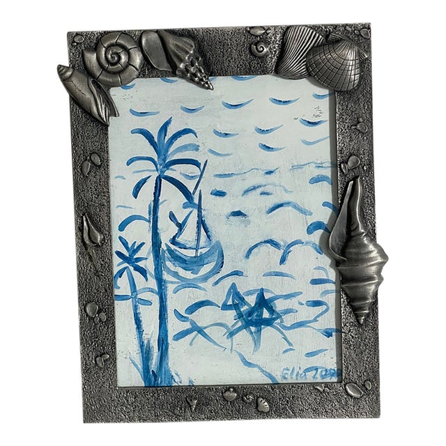 Florida Coastsl Seascape by Elia in Metal Sea Shell Frame For Sale