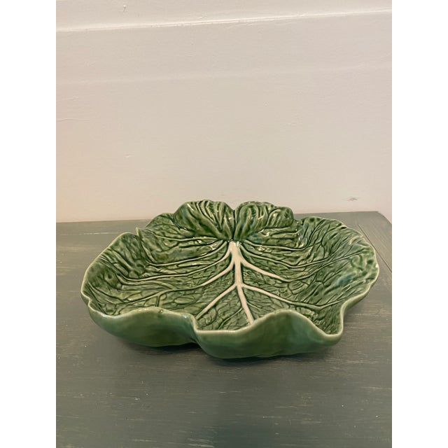 Contemporary Vintage Bordallo Pinheiro Cabbage Leaf Serving Bowl For Sale - Image 3 of 10