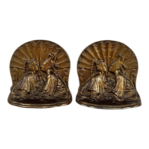 Antique Art Deco Kissing Thai Couple Cast Iron Library Bookends - A Pair