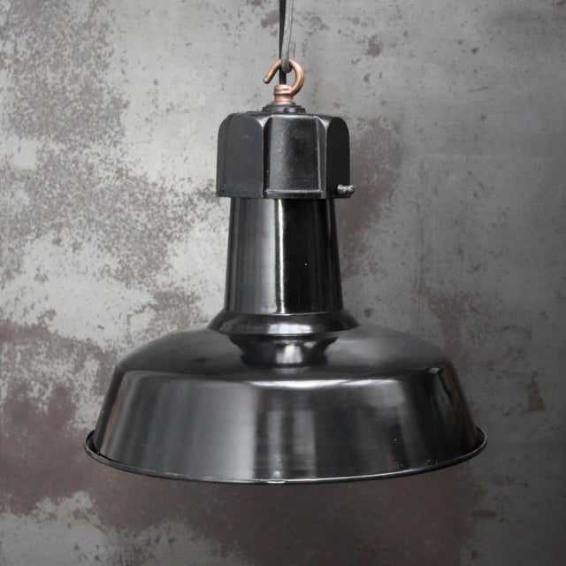 Rare french factory pendant by gal, france black enamel and cast iron e27 / e26 this piece has an attribution mark, i am...