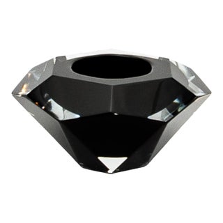 Hand-Blown Murano Ashtray in Clear and Onyx Black For Sale