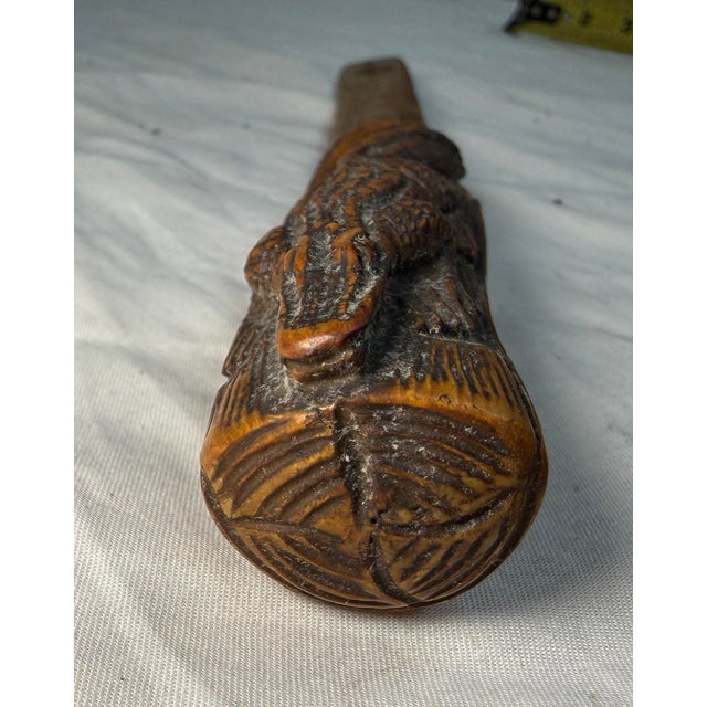 Wood Antique Hand Carved Wood Alligator Folk Art Page Turner Letter Opener Sculpture For Sale - Image 7 of 13