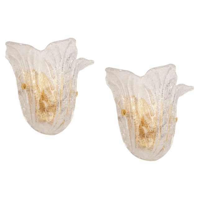 Large Murano Glass Wall Sconces in the style of Venini, Italy, 1970s, Set of 2 For Sale